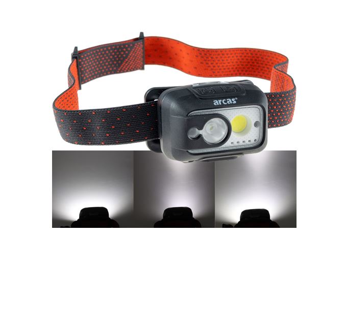 Arcas LED Akku-Stirnlampe 6W+3W mit Gestensteuerung