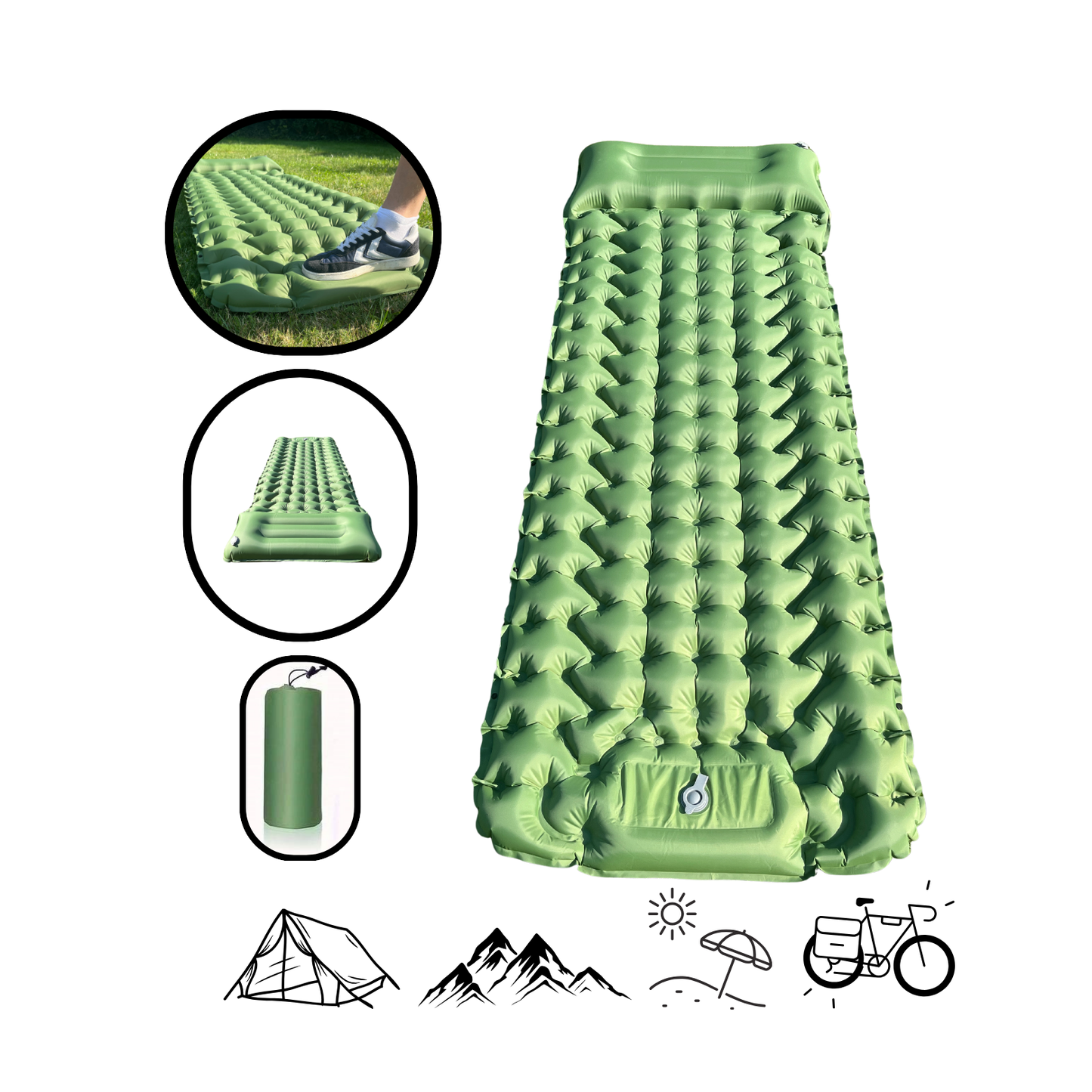 Camping Luftmatratze leicht, kompakt & wasserdicht Oliv o. Grau