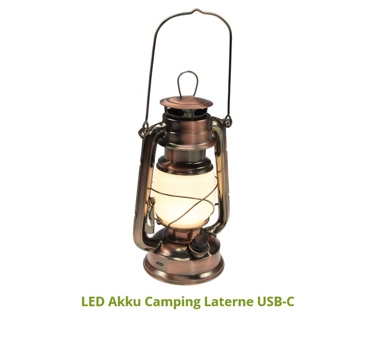 LED Akku Camping Laterne "CT-Copper Pro" ØxH 12x23,5cm, USB-C, warmweiß, dimmbar