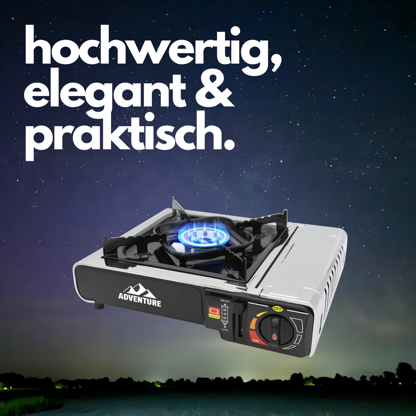 Gaskocher TOM Adventure GK 227 Everest i Edelstahl mit Piezo Zündung, Koffer und je nach Variante mit bis zu 4 Gaskartuschen